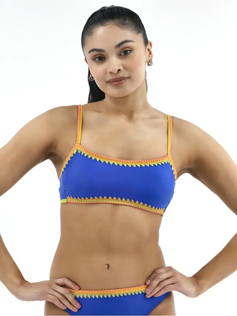 No Boundaries Women's Stitched Trim Bralette Swim Top, Sizes XXS-XXL | Walmart (US)
