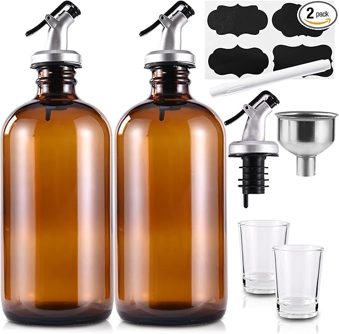 KITGLASCUP Mouthwash Dispenser, Amber Glass Mouthwash Dispenser with Cup, 16oz Mouthwash Containe... | Amazon (US)