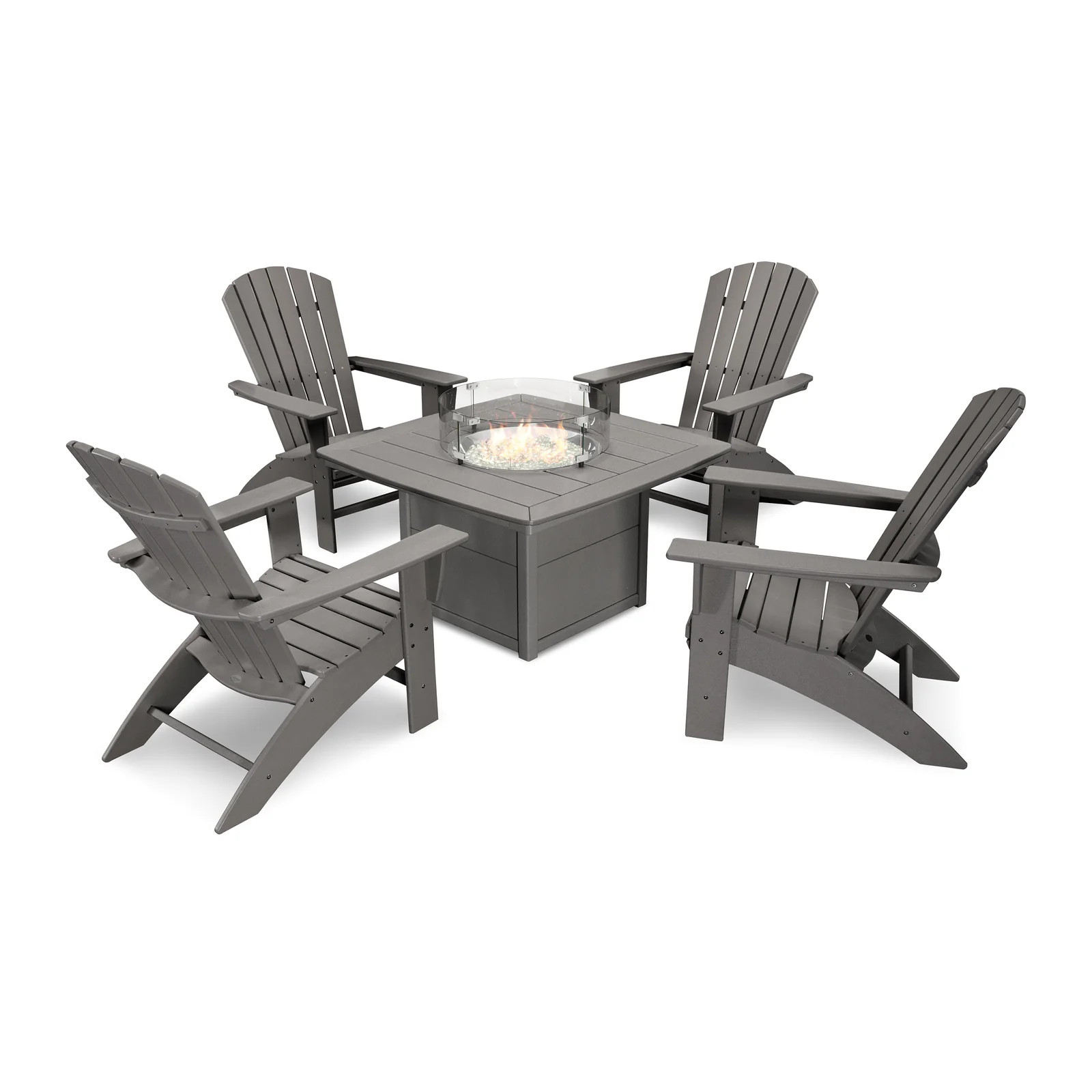 Nautical Curveback Adirondack 5-Piece Conversation Set with Fire Pit T | POLYWOOD