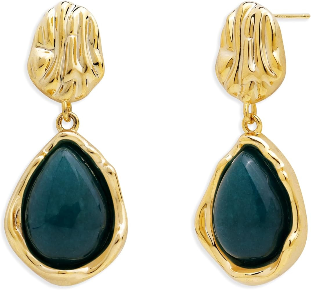 Jean Beau Gold Dainty Gemstones Dangle Drop Earrings for Women, Small Trendy Natural Stone Healin... | Amazon (US)