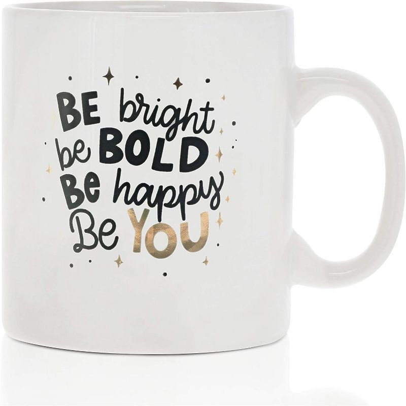 Okuna Outpost White Large Ceramic Coffee Mug Tea Cup, Be Bright, Be Bold, Be Happy, Be You (White... | Target