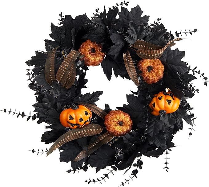 Halloween Wreath for Front Door - 18inch Eucalyptus Wreaths with Pumpkin, Feather and Maple Leave... | Amazon (US)