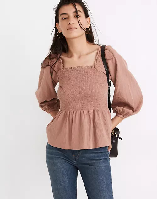 Lucie Smocked Peplum Top | Madewell