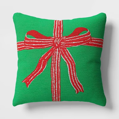 Woven Present Square Throw Pillow Green/Red/Ivory - Threshold™ | Target