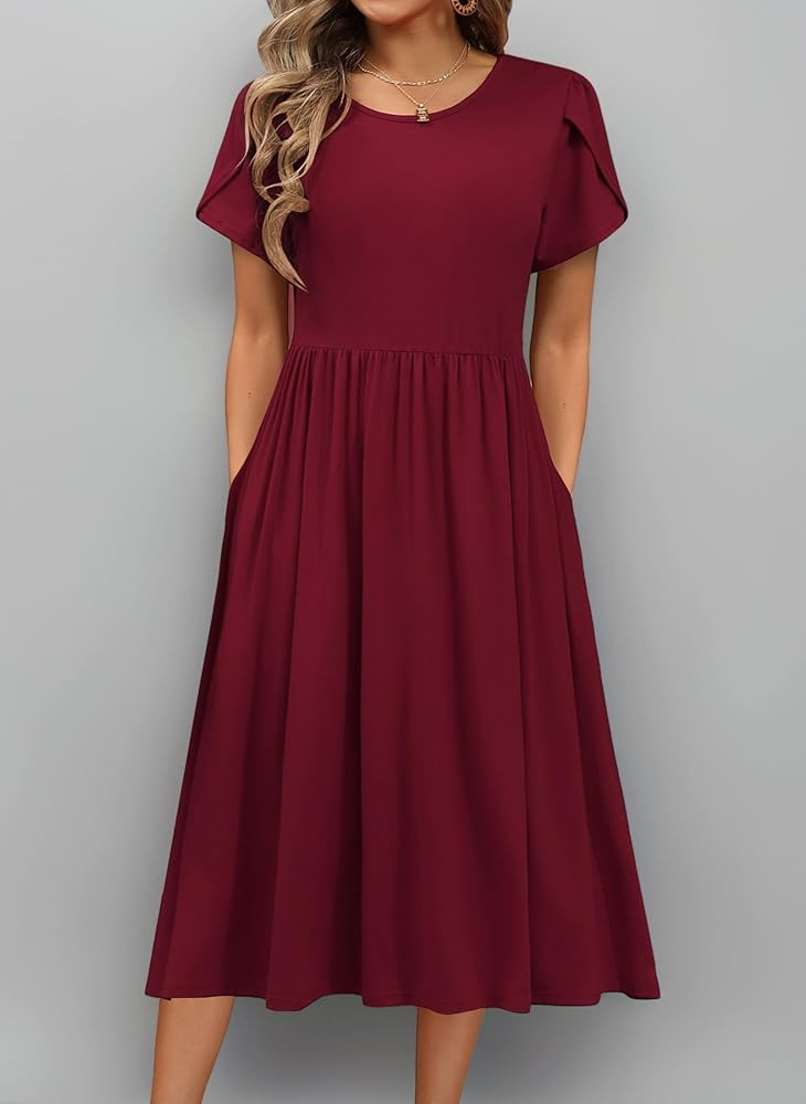 Hotouch Sommerkleid Damen Kleider Kurzarm Kleid Rundhals Freizeit Kleid Einfarbig Strandkleid A-L... | Amazon (DE)