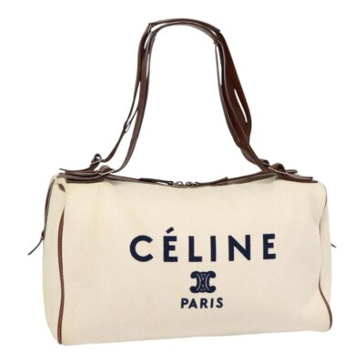CELINE Boston Bag Canvas White Silver Auth 88479  | eBay | eBay US