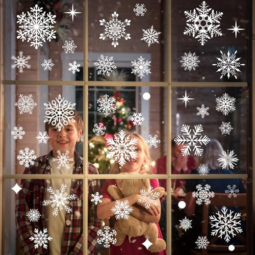 NEWMIAO 438Pcs Snowflake Window Cling Stickers for Christmas Decorations, 10 Sheets Christmas Window Clings of Different Shapes Xmas Decals for Glass Home Decor Indoor and Outdoor Party Supplies | Amazon (US)