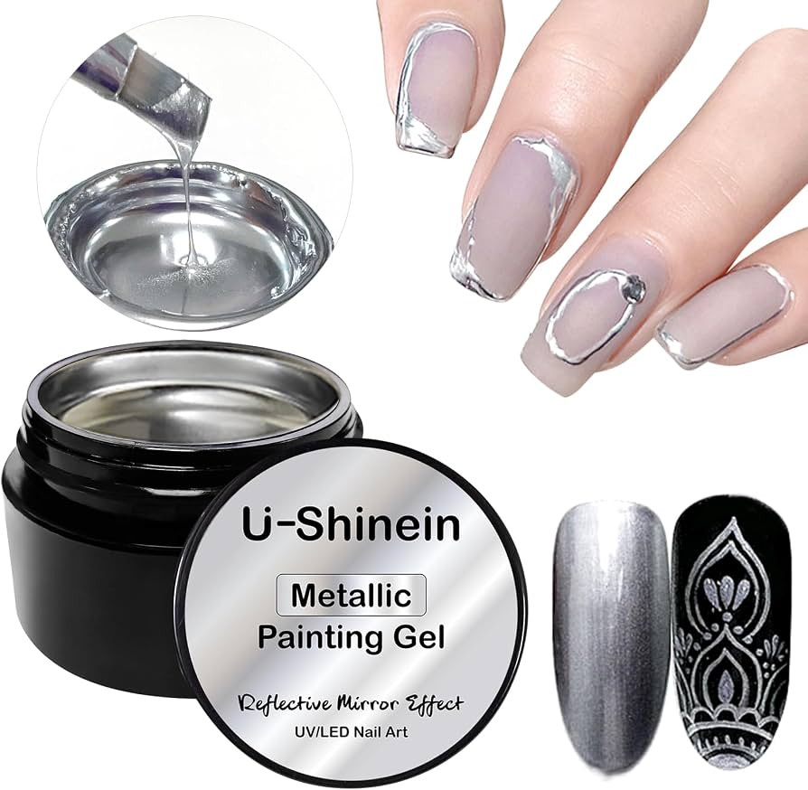8ml Metallic Painting Gel, Silver Painted Nail Polish, 3D Metal Painting Drawing Mirror Nail Gel ... | Amazon (US)