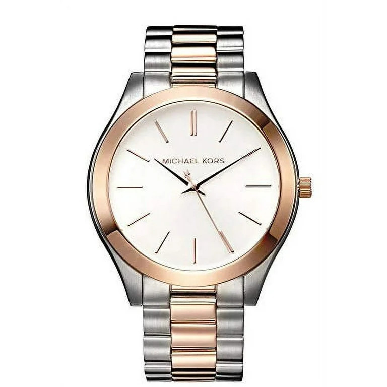 Michael Kors MK3204 Women's Slim Runway Two Tone Rose Gold Tone Stainless Steel Brown Dial Analog... | Walmart (US)