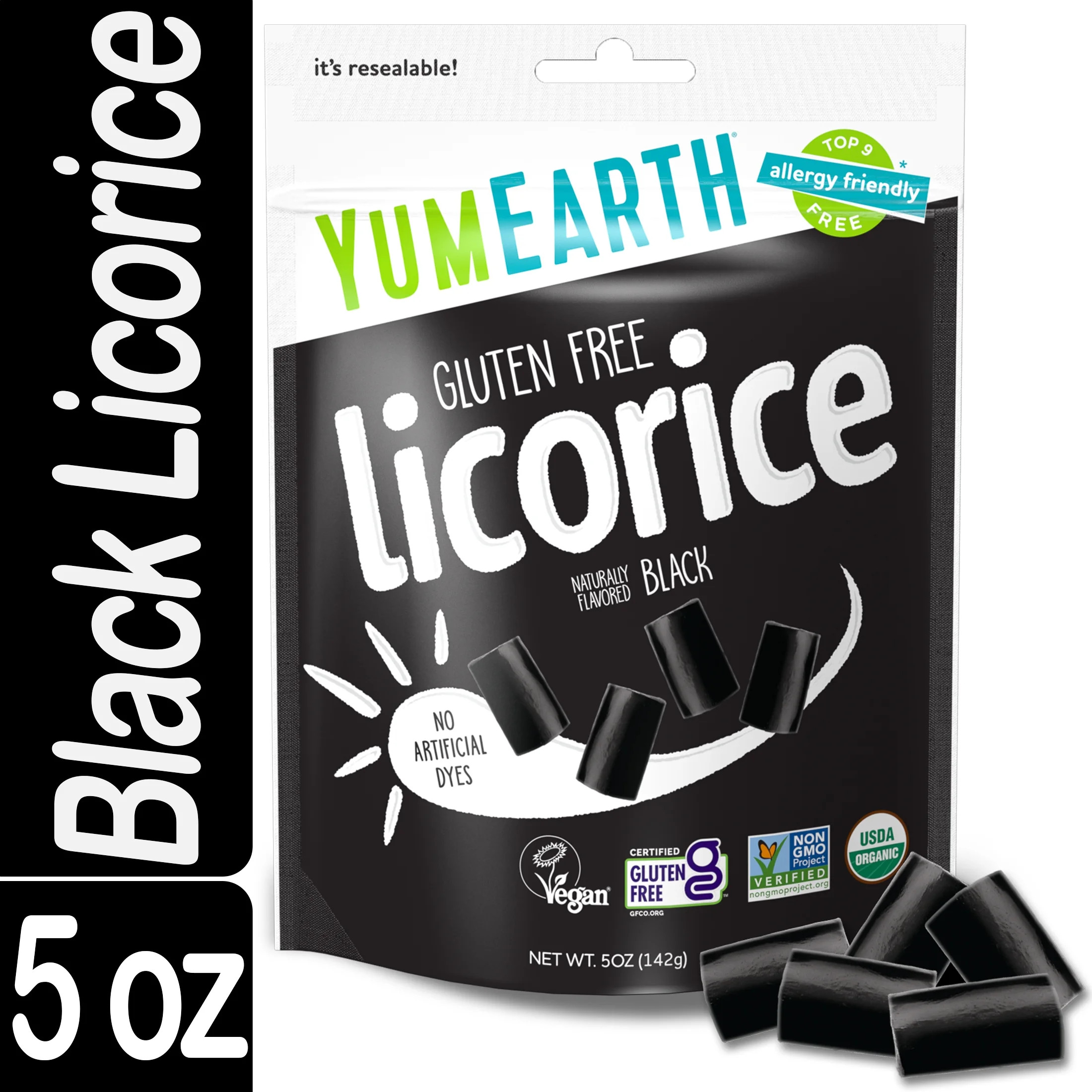 YumEarth Organic Black Licorice, Gluten Free, 5 oz Bag | Walmart (US)