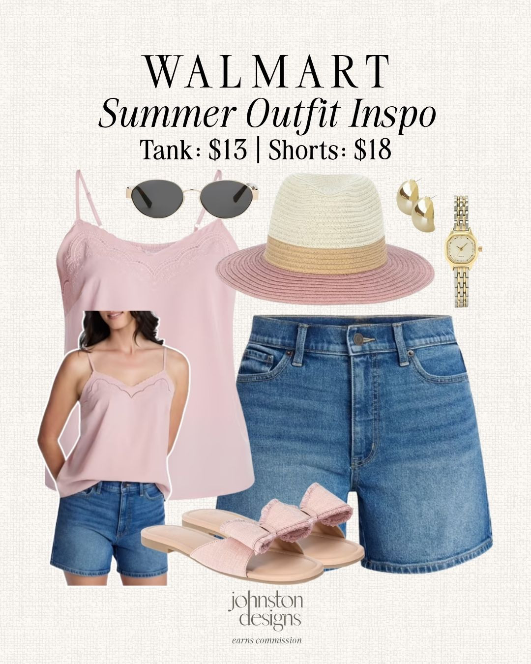 Walmart summer outfit inspo with a soft pink tank, denim shorts and sweet matching accessories. Love this for sunny errands, weekend plans or an easy casual day look. 🎀

Walmart summer outfit, pink tank, denim shorts, bow sandals, straw hat, gold earrings, sunglasses, casual style, weekend look, everyday outfit, summer fashion, affordable finds, warm weather, errands outfit, cute accessories 

 #LTKootd #LTKSeasonal