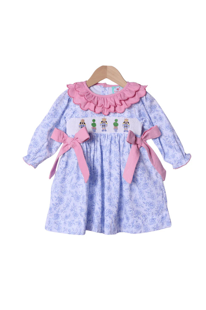 Smocked Nutcracker Blue Floral Dress | The Smocked Flamingo