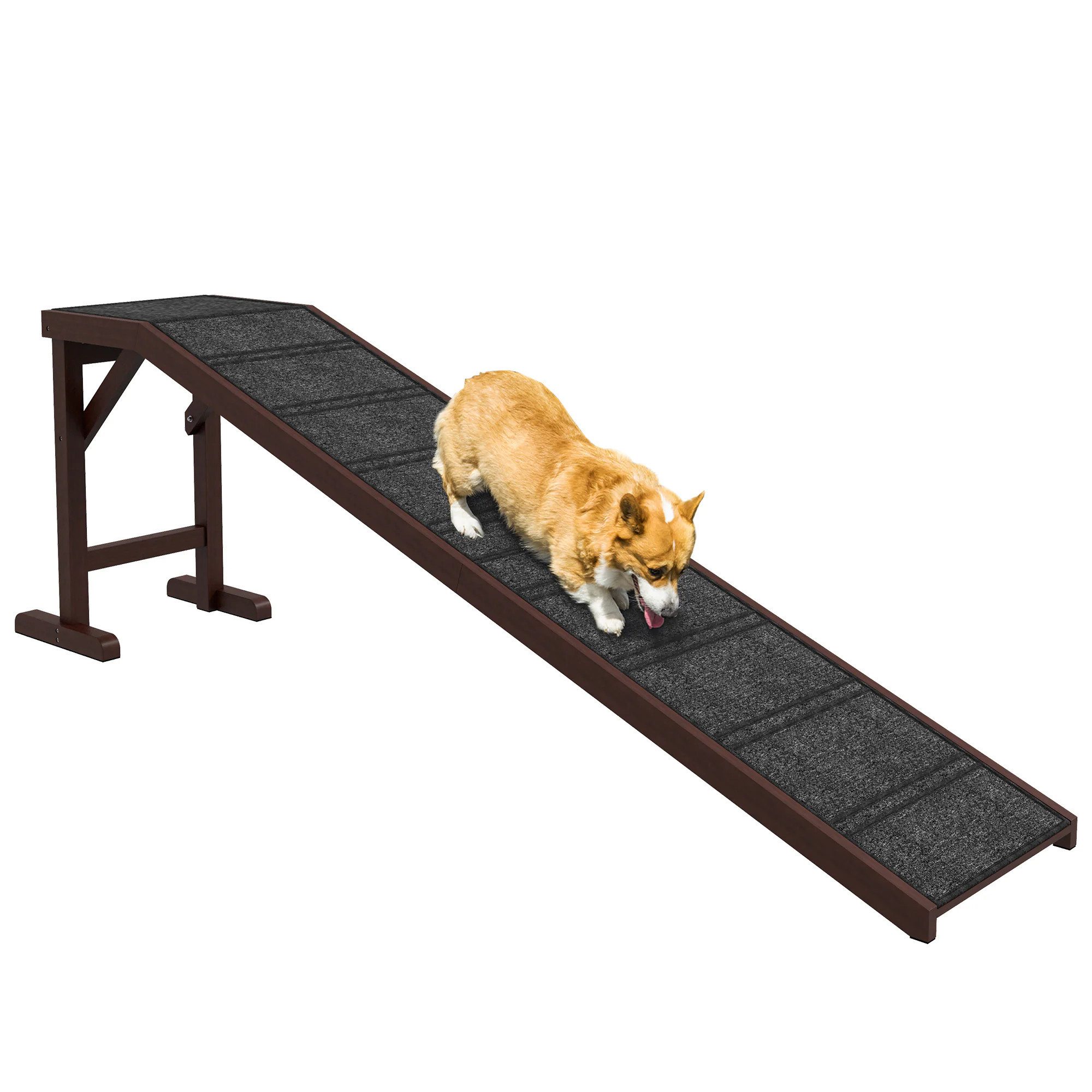 LUXEYARD Dog Ramp for Bed Pet Ramp for Dogs with Non Slip Carpet and Top Platform 74Inch x 16Inch x 25Inch Brown one_size | DS-M-BAC01761 | Lowe's