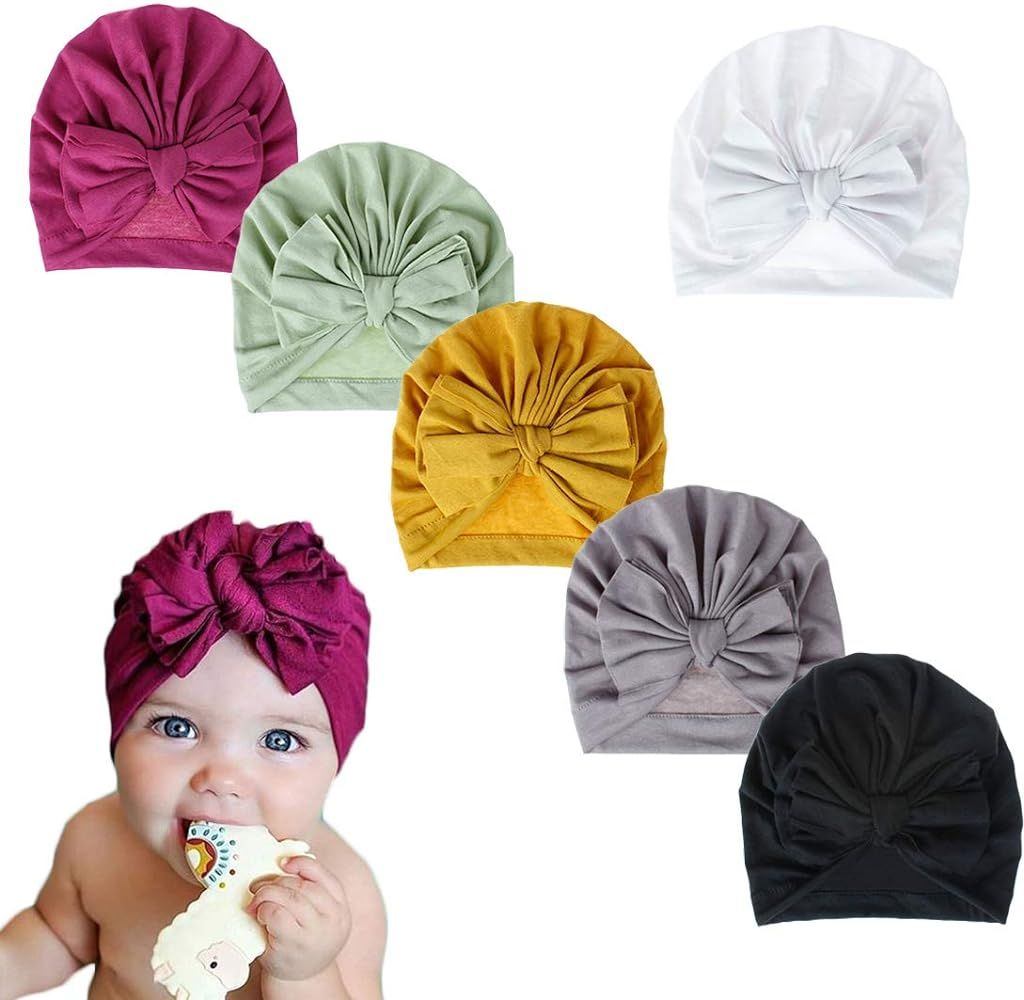 DANMY Baby Girl Hat with Bow Hat Toddlers Soft Turban Knotting Hats Cap | Amazon (US)