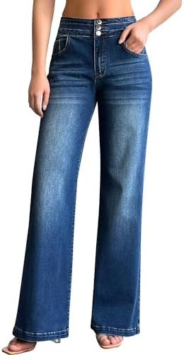 roswear Women's Wide Leg Jeans Casual High Waisted Stretch Baggy Loose Denim Pants | Amazon (US)