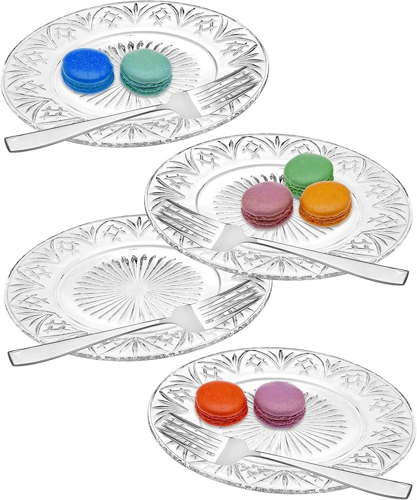 Godinger Dublin Dessert Plates and Forks - Set of Four - Clear Crystal | Amazon (US)