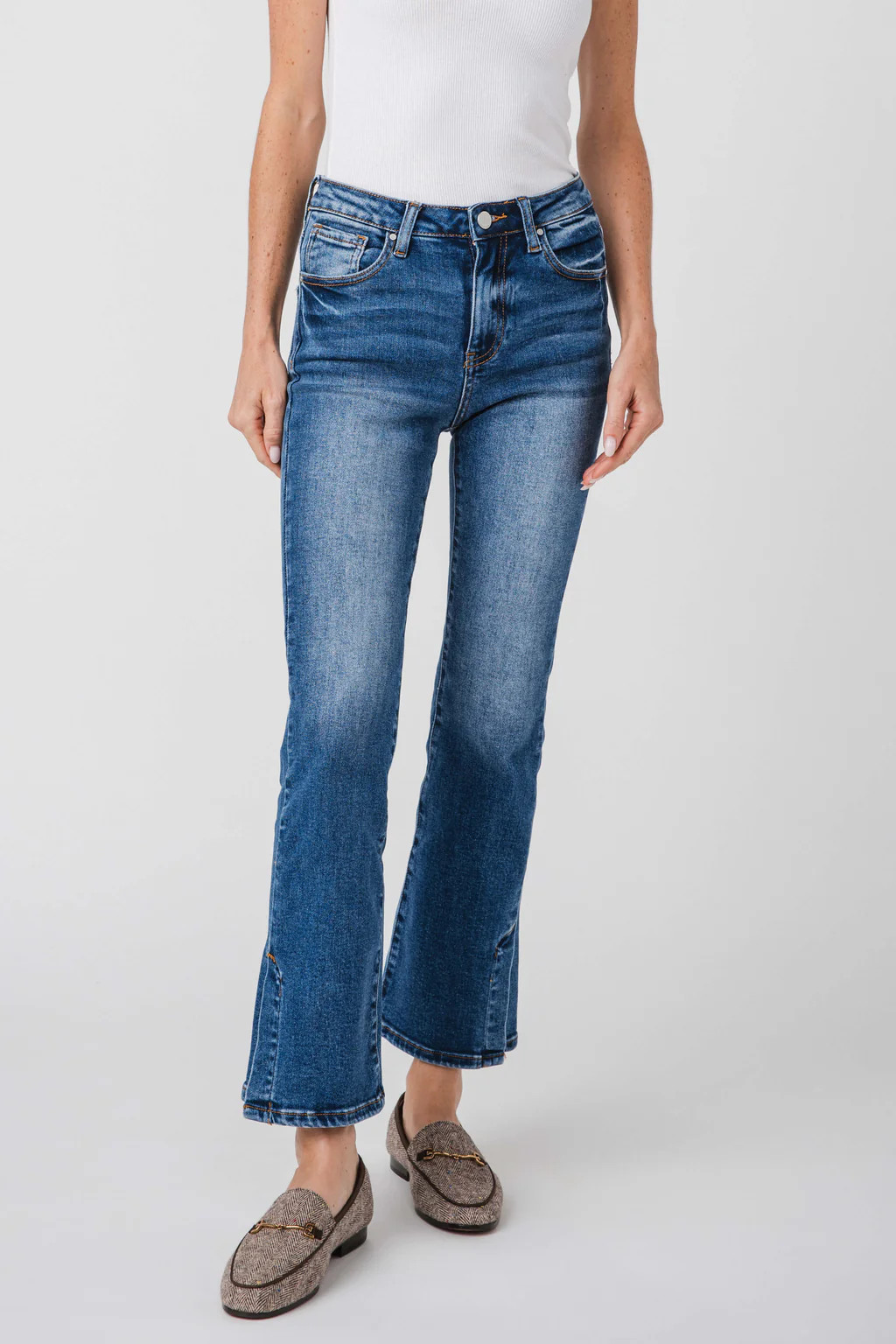 Risen Lydia High Rise Bootcut Side Slit Jeans | Social Threads