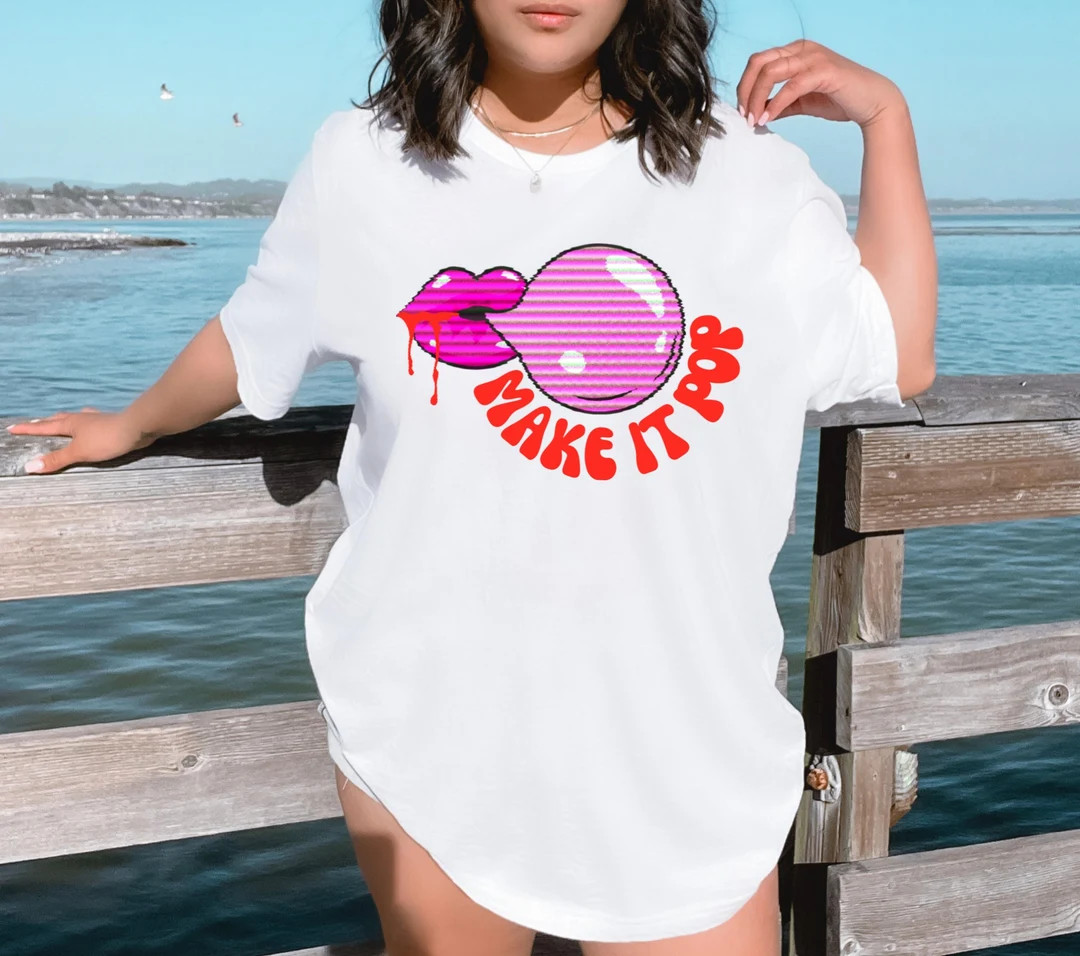 Make It Pop Tee Lips Shirt Juicy Lips Shirt Bubble Gum - Etsy | Etsy (US)