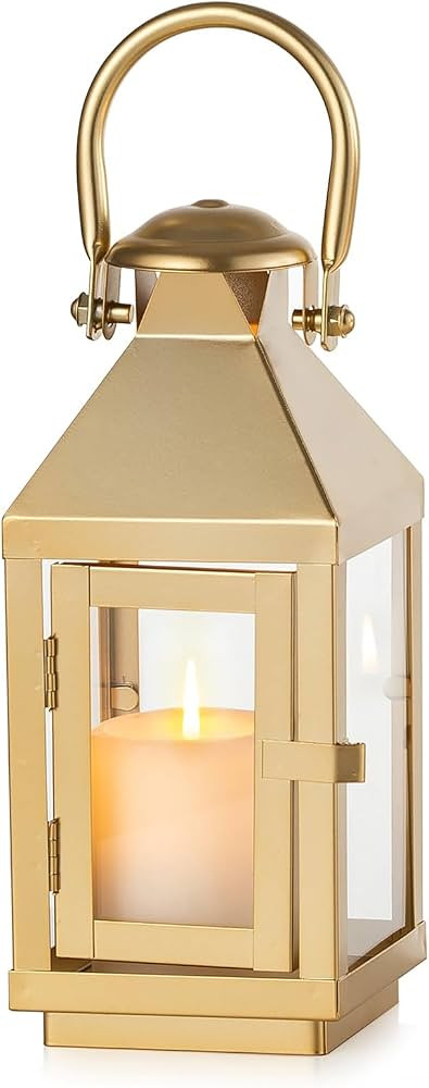 NUPTIO Gold Lanterns Decorative Indoor: 22cm Tall Metal Garden Lantern with Glass for Pillar Cand... | Amazon (UK)