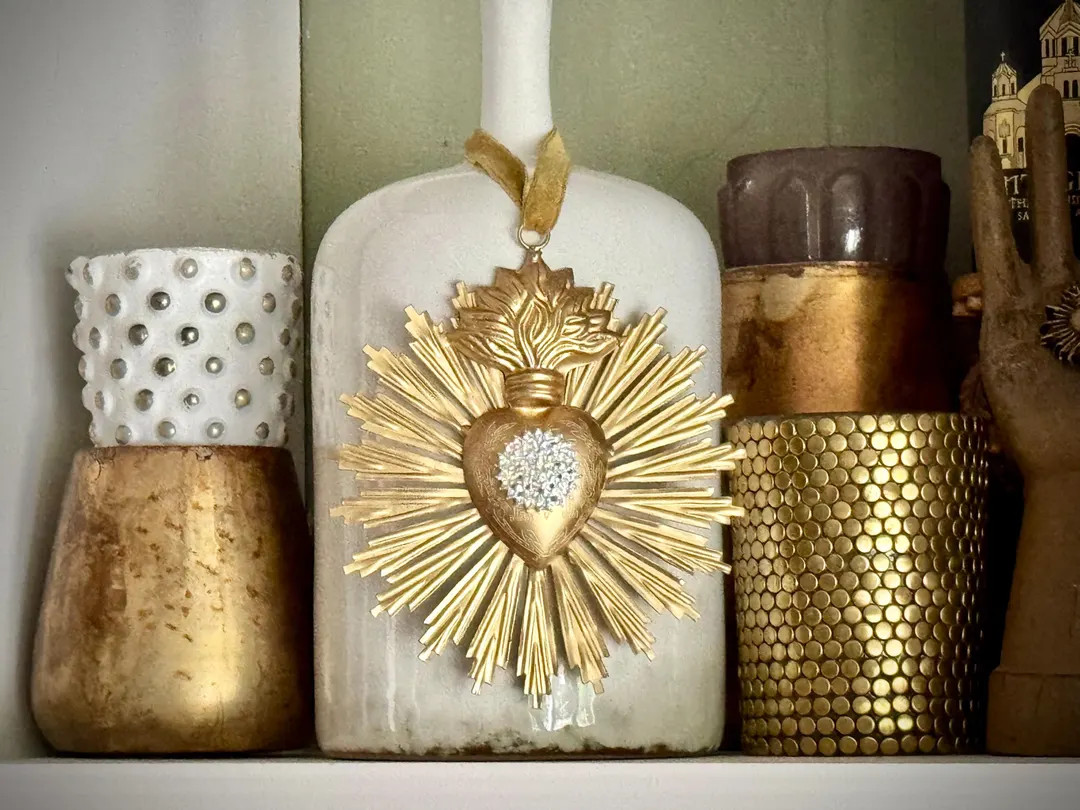 Sacred Heart Milagro Heart, Small Gold Heart Sunburst Flame, Catholic Heart, Wall Hanging - Etsy | Etsy (US)