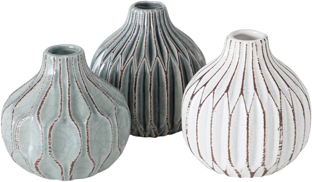 Iconic Scandi Baby Bud Vases, Set of 3, Fluted, Ivory, Faded Teal, and Dark Grey, Crackle Suffuse... | Amazon (US)