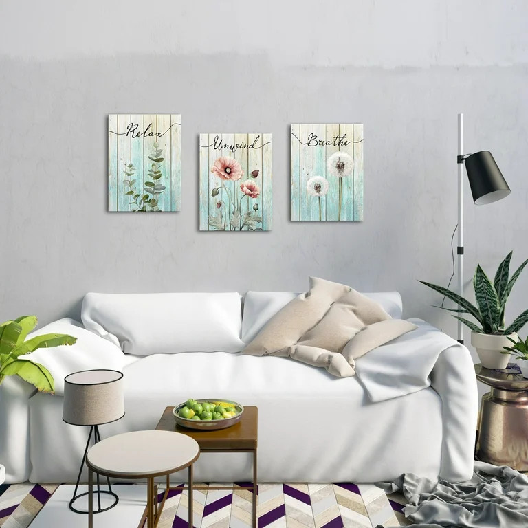 3 Pieces Bathroom Picture Wall Art Abstract Flower and Leaves Painting Relax Unwind Breathe Signs... | Walmart (US)