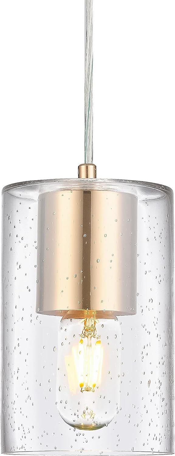 Loclgpm Modern Brushed Gold Glass Pendant Light, 1 Light Ceiling Lighting Fixture with Adjustable... | Amazon (US)