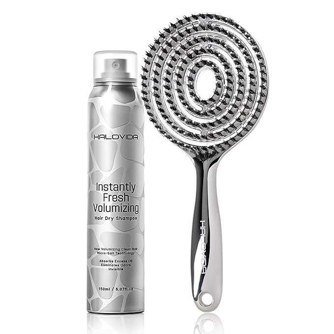 HALOVIDA Dry Shampoo for Dark Hair & Detangling Hair Brush Set - No Residue, Absorbs Oils, Anti-S... | Amazon (US)