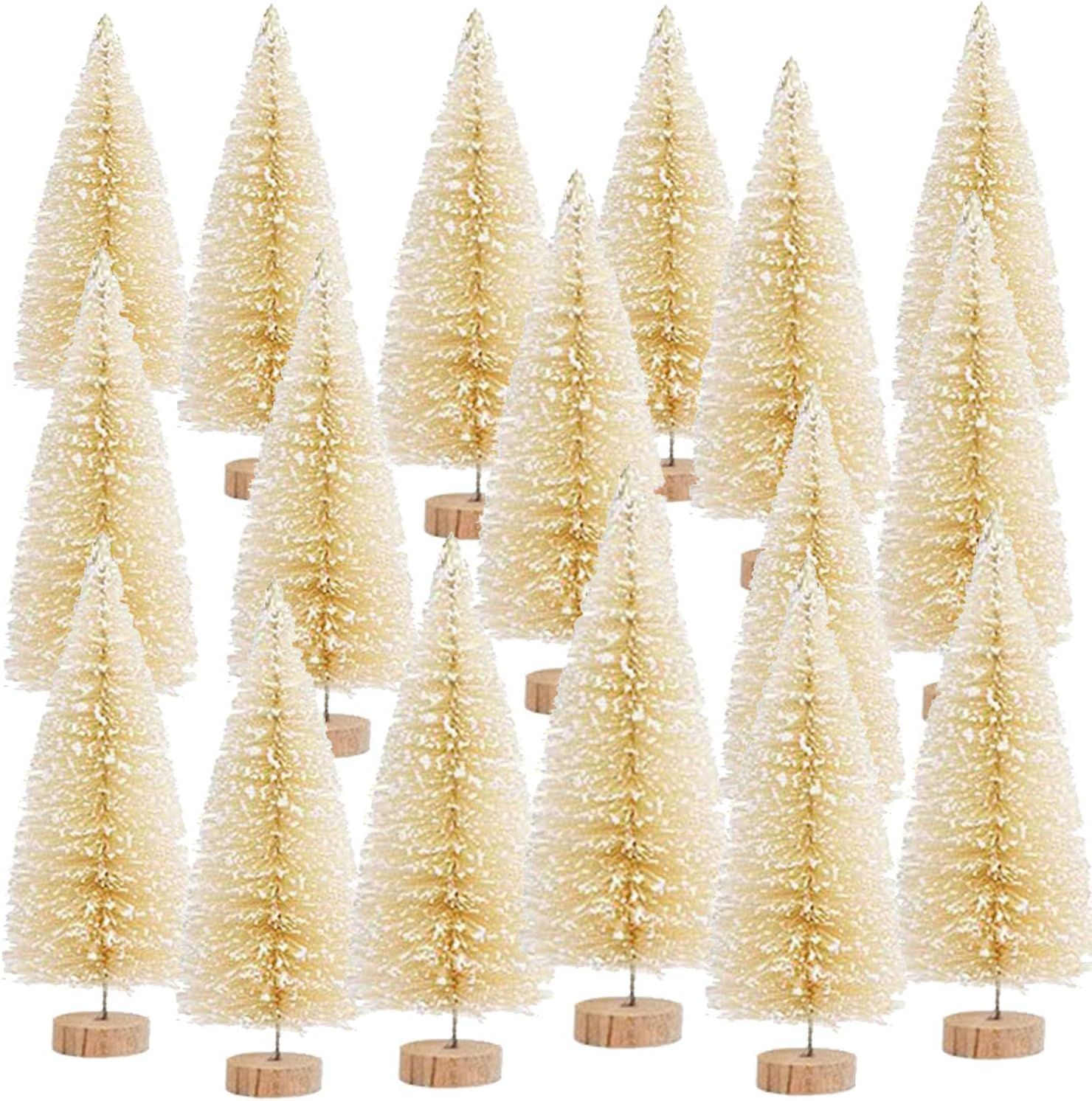 Kubert Mini Sisal Snow Frost Trees Winter Mini Pine with Wood Base Bottle Brush Trees Plastic Win... | Amazon (US)