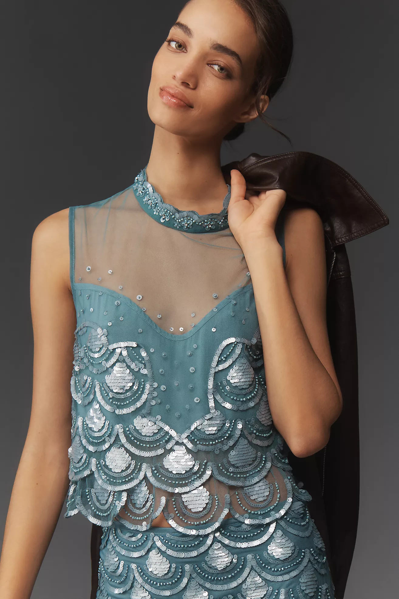 Maeve Beaded Scallop Sequin Crop Tank Top | Anthropologie (US)