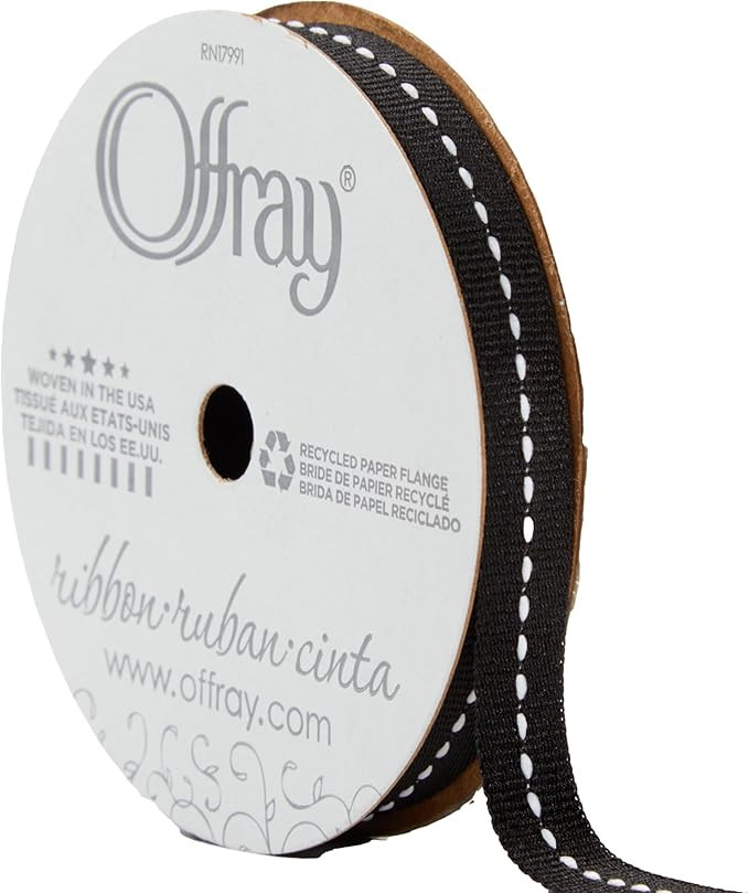 Offray 154609 1/2" Wide Grosgrain-Like Taffeta Craft and Decorative Ribbon, 9-Foot Spool, Black a... | Amazon (US)