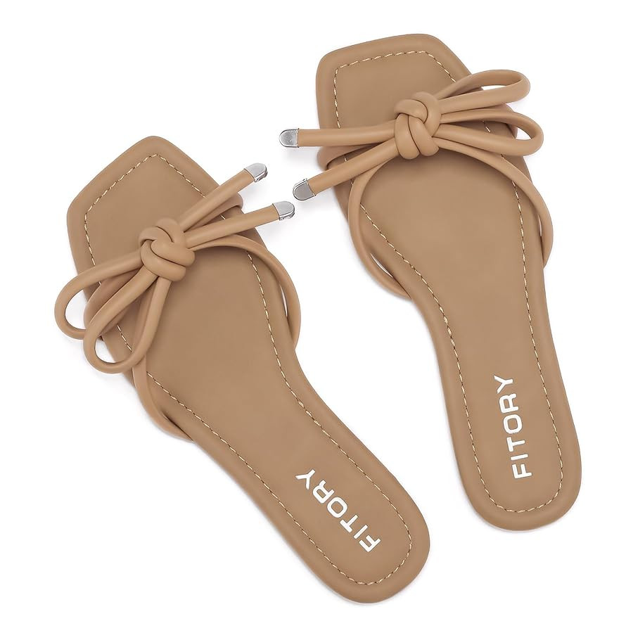 FITORY Women's Flat Sandals Square Open Toe Thong with Cute Knot for Summer Size 6-11 | Amazon (US)