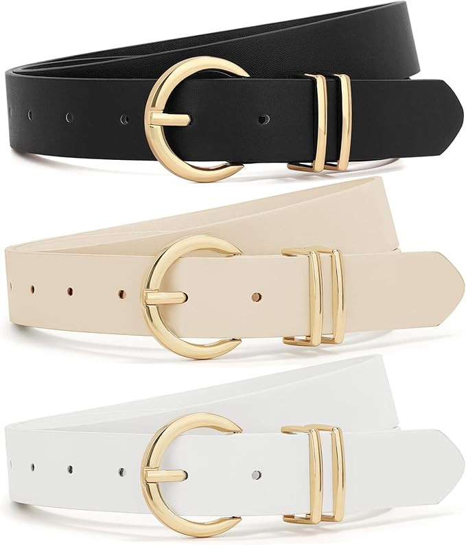 XZQTIVE 3 Pack Women Belts For Jeans Dresses Pants Ladies Leather Waist Belt with Gold Buckle | Amazon (US)