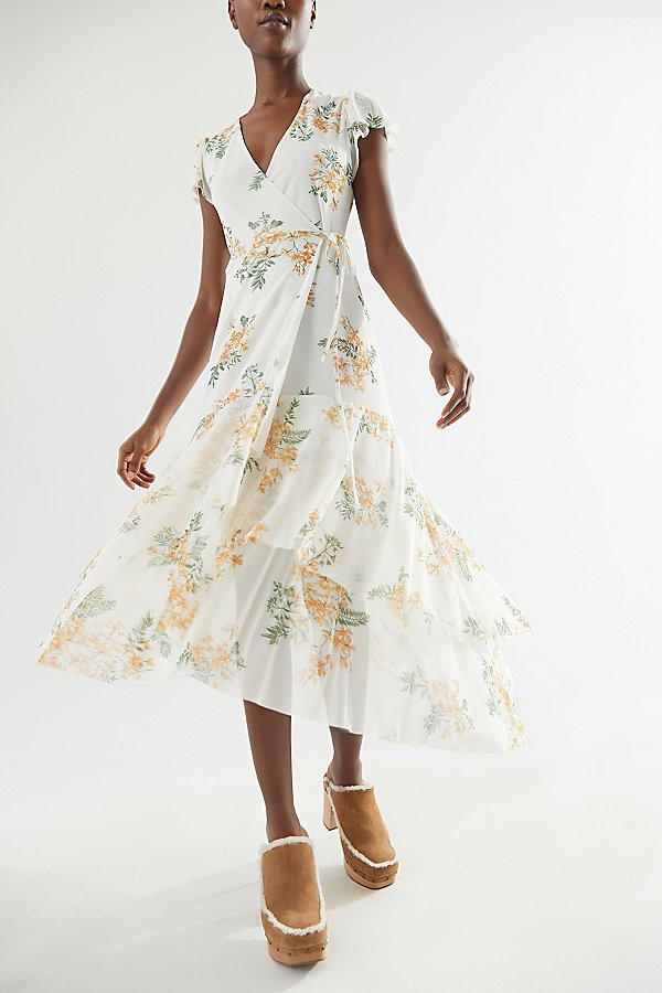 UO Lauren Tiered Midi Wrap Dress | Urban Outfitters (US and RoW)