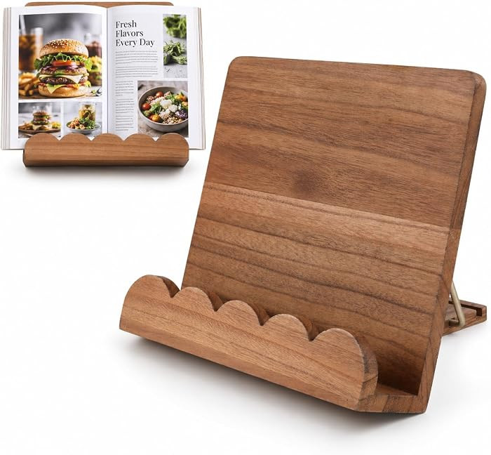 Cookbook Stand for Kitchen Counter, Adjustable Solid Wood Recipe Holder | Amazon (US)