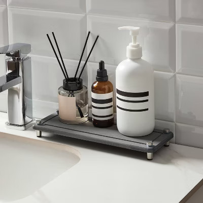 4"x11" Diatomaceous Stone Bath Tray with Carved Metal Feet | Target