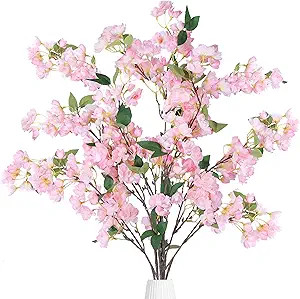 Sggvecsy Artificial Cherry Blossom Flowers 3 Pcs Faux Cherry Blossom Stems Faux Silk Cherry Bloss... | Amazon (US)