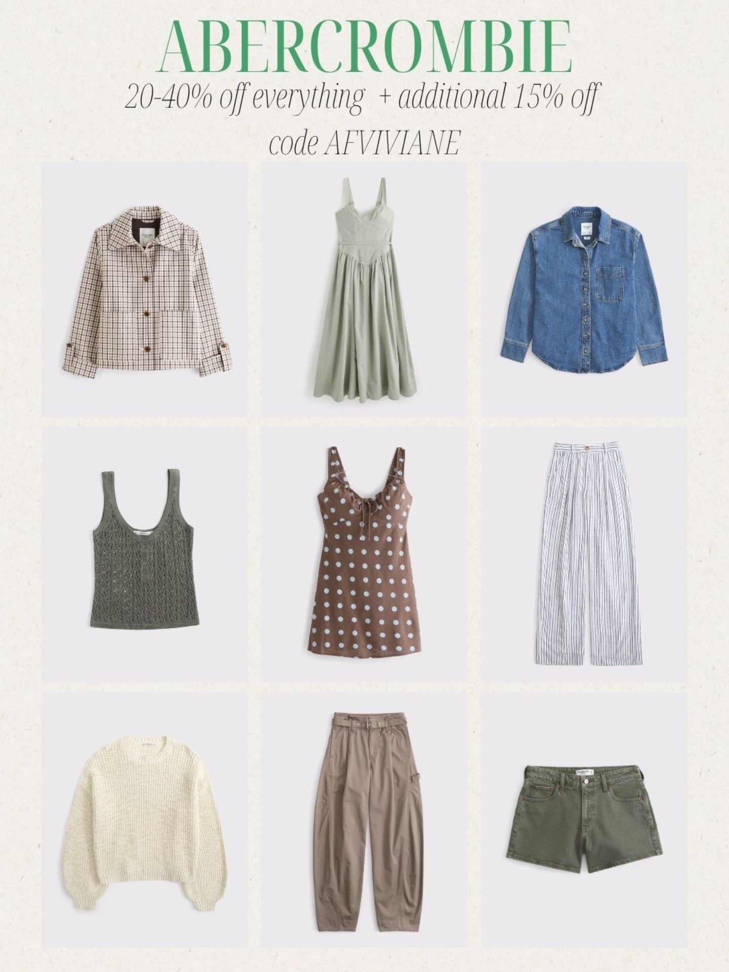 [3/26/26] @abercrombie spring sale new arrivals i added to my cart 🛒🤍🌸💐🌺 everything is 20-40% off + additional 15% off with code AFVIVIANE 

#LTKSeasonal #LTKootd #LTKSaleAlert