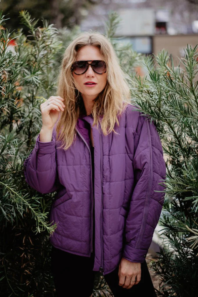 Purple Lightweight Quilted Squares Zipper Jacket | Katydid