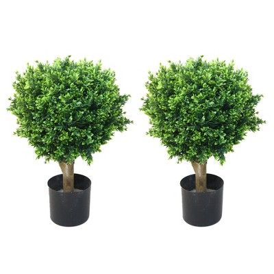 Hedyotis Topiary Artificial Trees - Set of Two 24-Inch-Tall UV-Resistant Shrubs - Indoor/Outdoor ... | Target