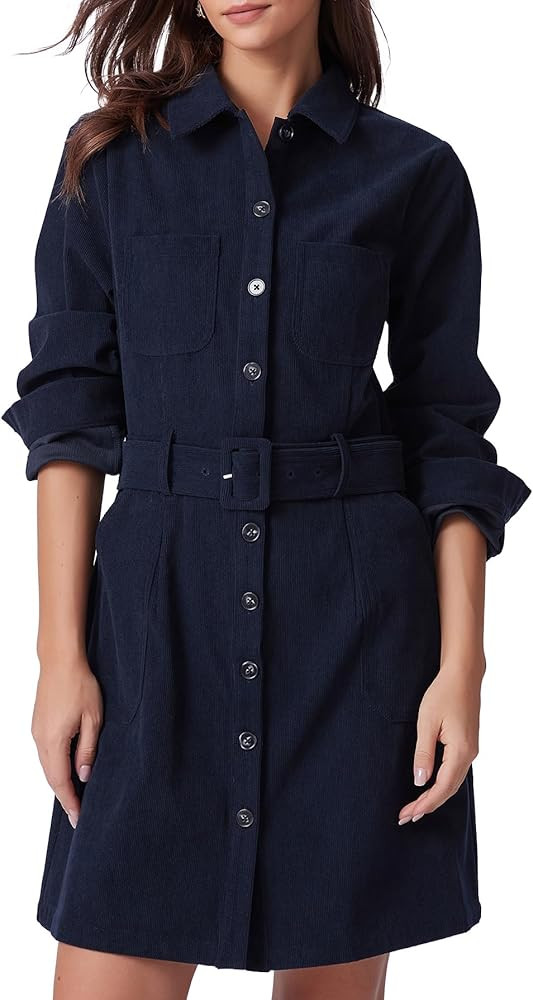 Kedera Women's Corduroy Shirt Dress Casual Fall Winter Collared Neck Button Down Short Work Mini ... | Amazon (US)