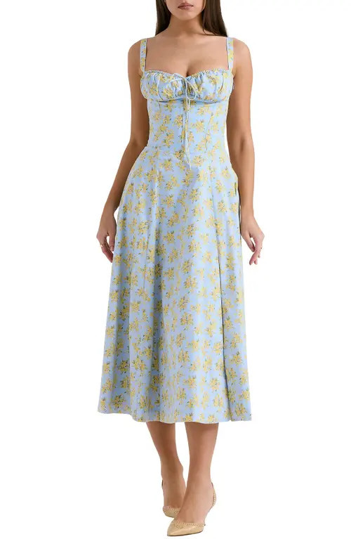 HOUSE OF CB Carmen Bustier Sundress in Print Light Blue at Nordstrom, Size X-Small D | Nordstrom