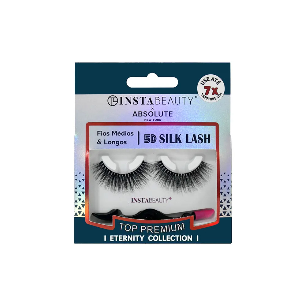 Cílios Postiços Sintético Volumoso Absolute New York Eternity 5D Silk Lash Sapphire 204 Preto ... | Amobeleza (BR)