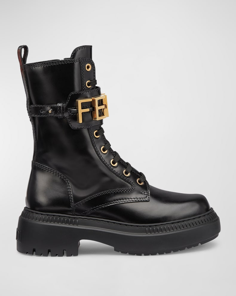 Fendi Fendigraphy Logo-Cuff Biker Booties | Neiman Marcus