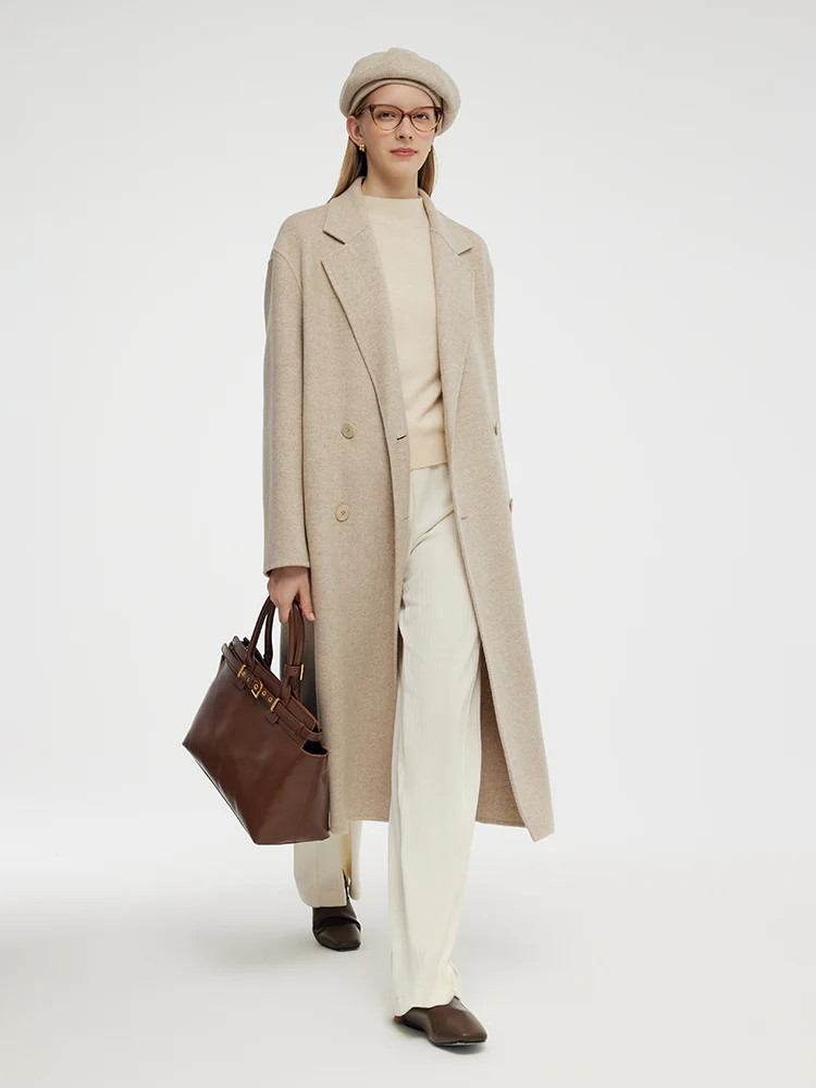 Wool Cashmere Herringbone Double-Faced Unisex Coat | GOELIA