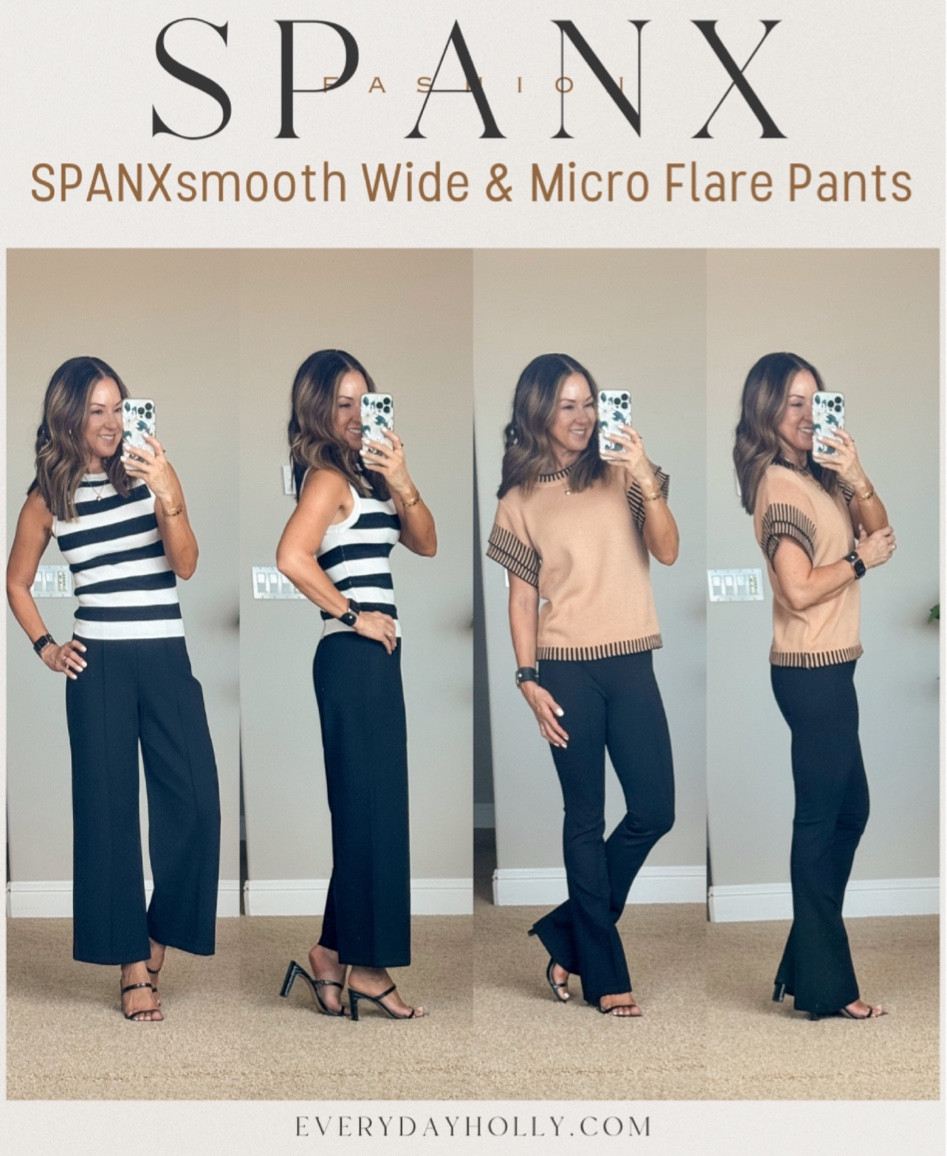 These spanx pants are perfect!

 💥Save 10% code HOLLYFXSPANX
+ Free Shipping at Spanx
2 new SPANXsmooth styles from @spanx!  They’re the perfect workwear pants for the office! #sogood 

Comes in XS-3XL petite, regular, & tall.
💯SPANXsmooth™ provides light compression for a smoothing effect
⌛️Built-in core-smoothing technology
4️⃣ Way Stretch

For reference: I’m 5’1”, 108lbs
Both Bottoms XS Petite
Both Sweater tops XS (DM me for links to tops)
💥Save 20% off sweater tops code EVERYDAYHOLLY20

Capsule wardrobe | Ageless style | trouser pants | wide leg pants | fall transition outfit | late summer outfit | workwear | casual style |  #ltkworkwear #ltkstyletip #ltkover40

#LTKStyleTip #LTKWorkwear #LTKOver40