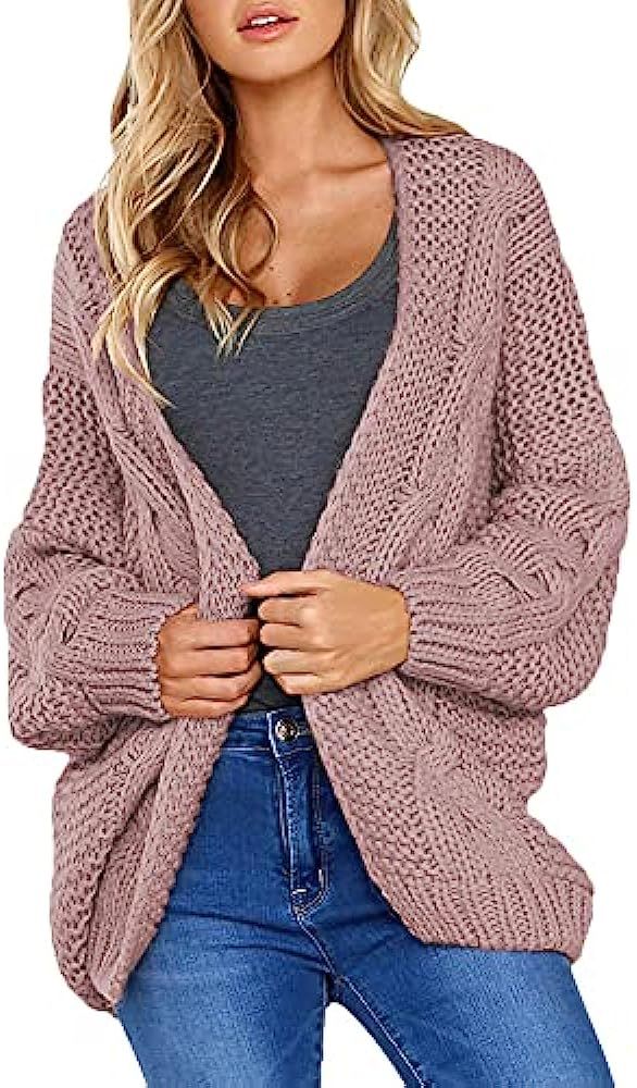 Dokotoo Womens Winter Open Front Long Sleeve Chunky Cable/Chenille Knit Cardigan Sweater Coats S-... | Amazon (US)