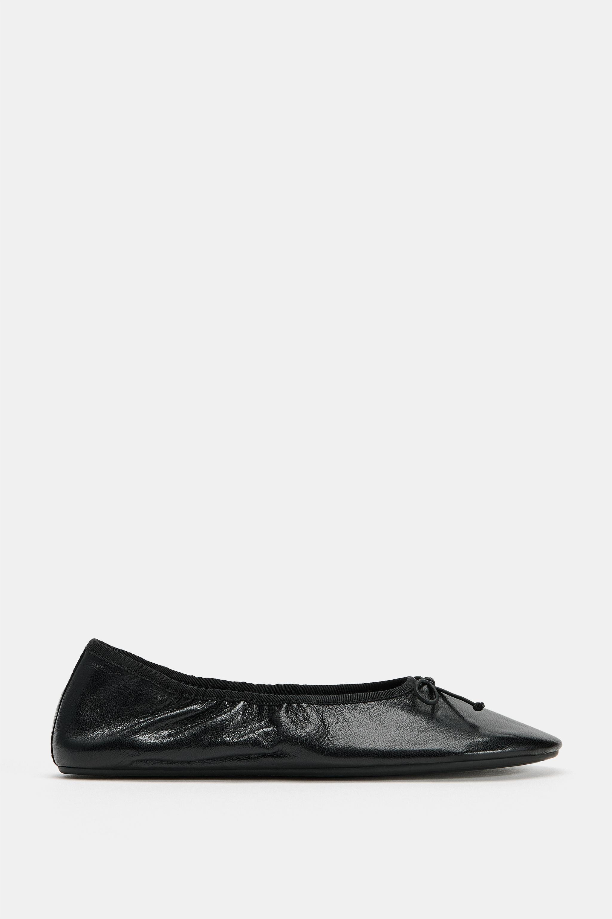 LEATHER RUCHED BALLET FLATS | Zara UK