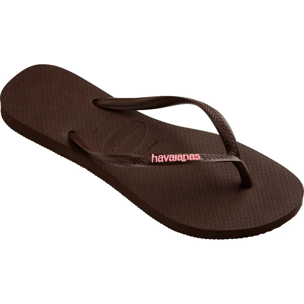 Havaianas Slim Logo Flip Flop in Dark Brown at Nordstrom, Size 41 | Nordstrom