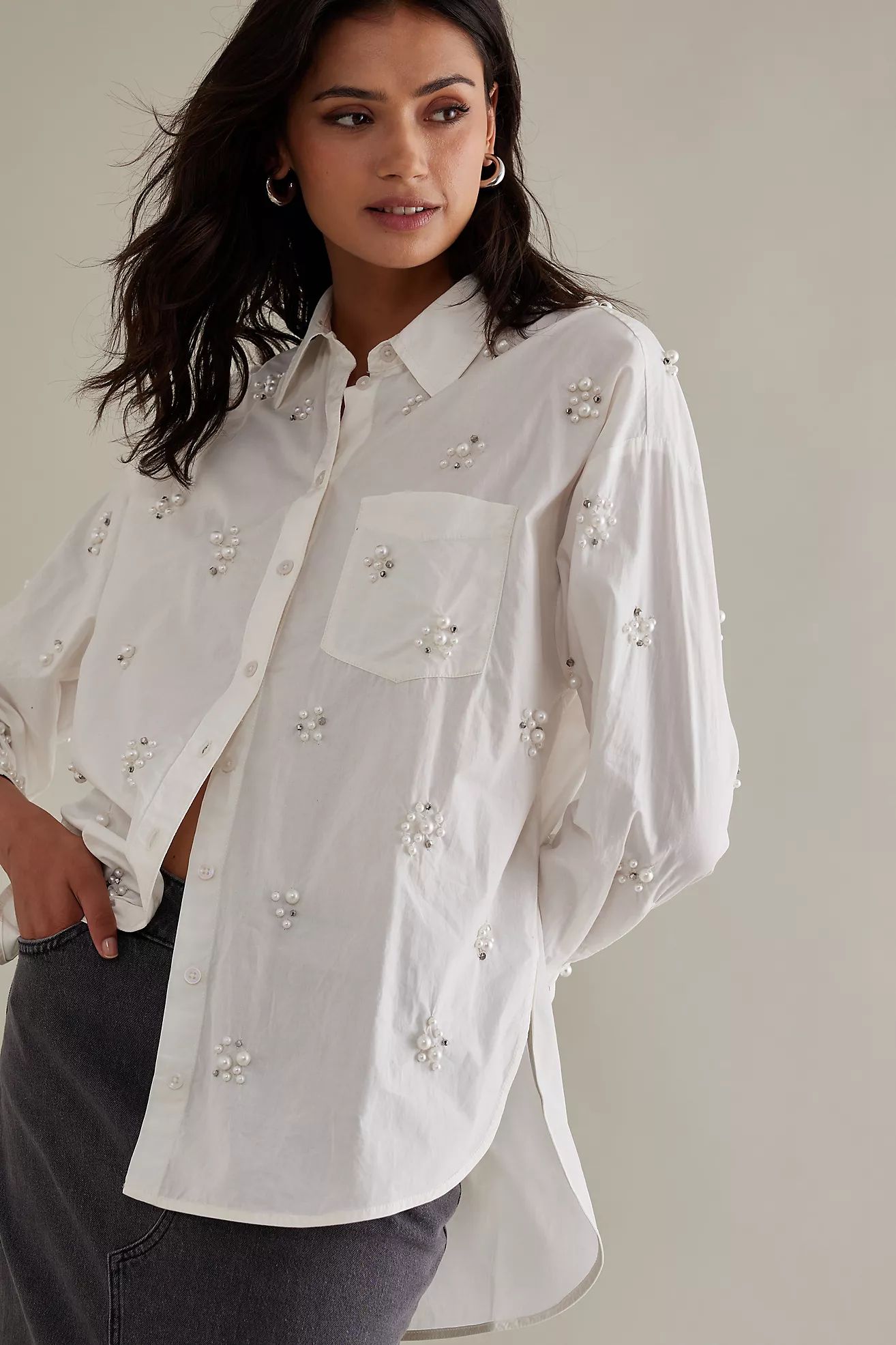 The Bennet Buttondown Shirt by Maeve: Pearl-Embellished Edition | Anthropologie (US)